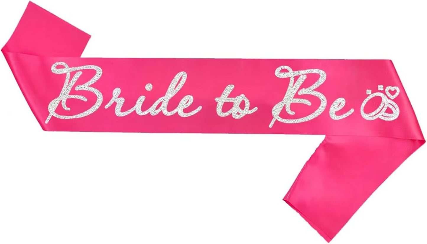 Hot Pink Bride to Be Sash for Bridal Shower Bachelorette Party Wedding Hen Party Decorations Engagement Gifts Favors Miss to Mrs Sash with Glitter Letter Silver