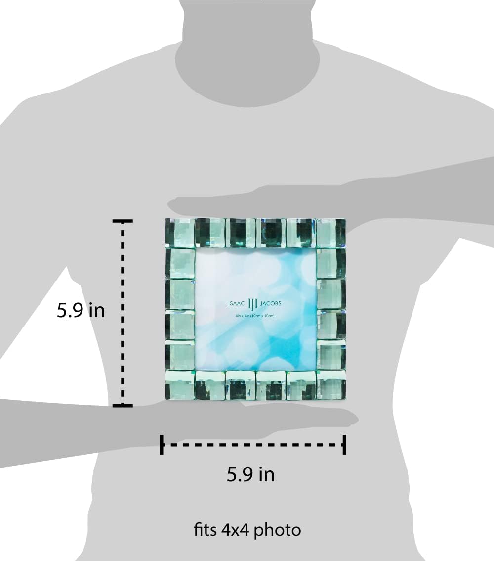 Isaac Jacobs Decorative Sparkling Light Green Jewel Picture Frame, Photo Display & Home Décor (4x4, Light Green)