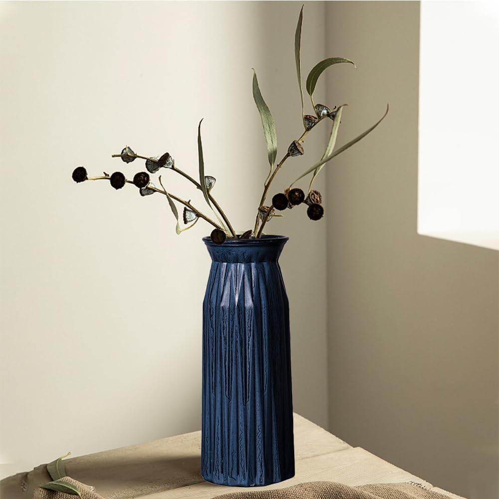 Blue Antique Vase, 12 Inches Elegant Vintage Glass Vase Rustic European Unique Chic Style for Tabletop, Kitchen, Office, Living Room Decoration