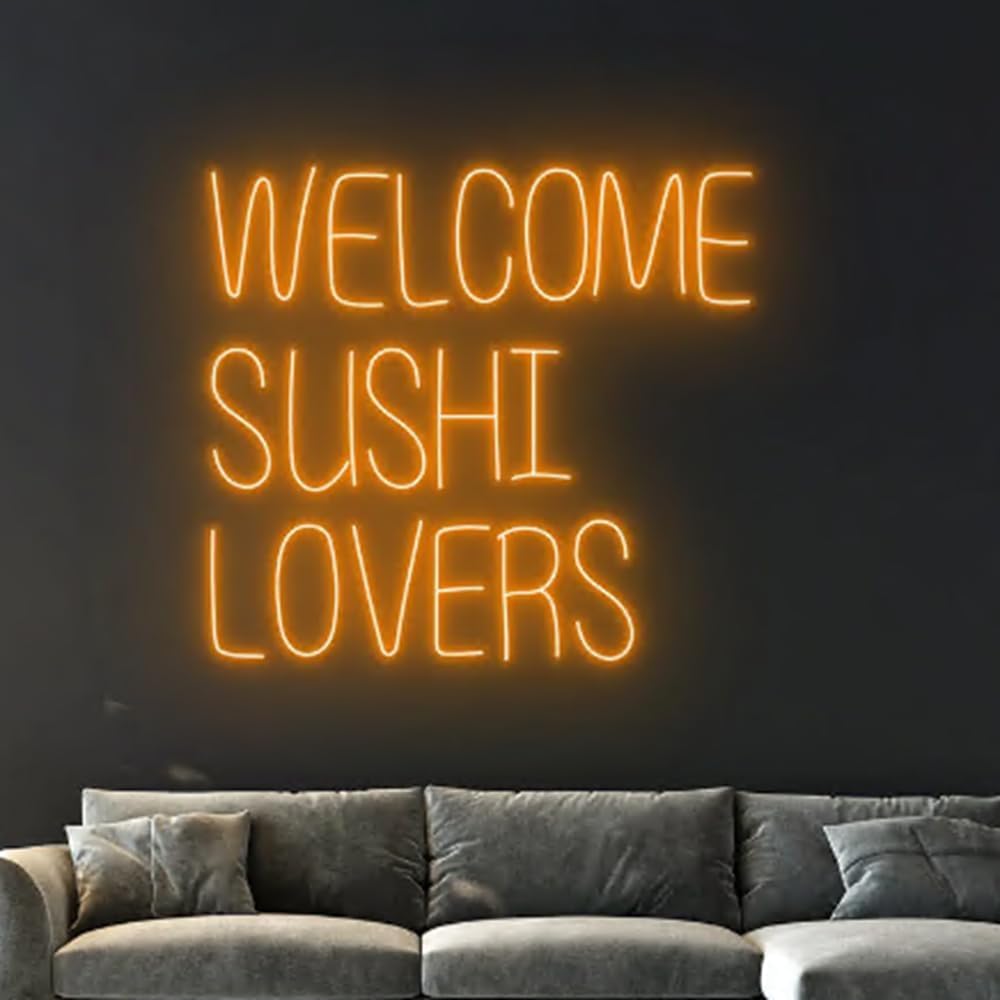 Welcome Sushi Lovers Neon Sign, Japanese Food LED Sign, Sushi Neon Light, Japan Restaurant LED Light Wall Decor, Sushi Food Shop Neon Sign Size:20in