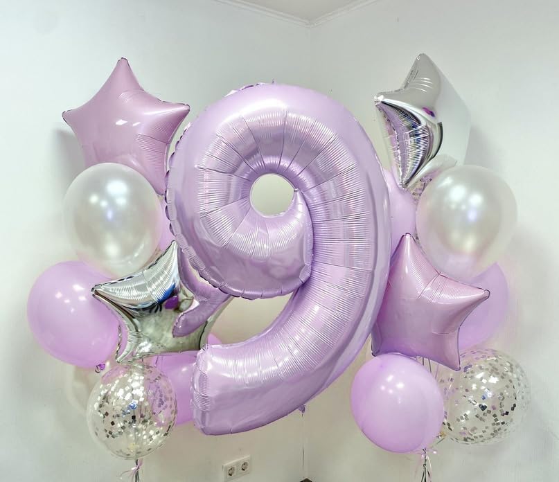 40 Inch Balloon Number 7 Pastel Purple, Large Mylar Foil Light Purple Number Seven Balloons Set for Girls Women, Dusty Lilac Globos de Numero 7 Helium Balloons for Girls 7th Birthday Party Decorations