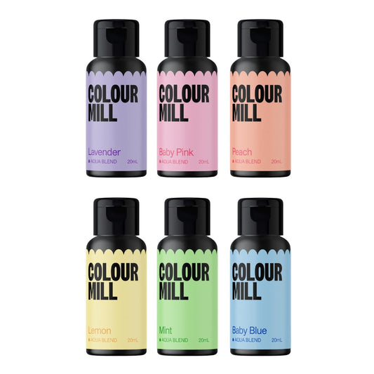 Colour Mill Pastel Pack Aqua Blend Water-Based Food Coloring, 20 Milliliters Each of 6 Colors: Baby Blue, Baby Pink, Lavender, Lemon, Mint and Peach