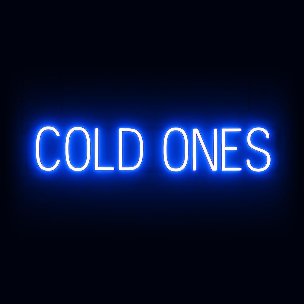 SpellBrite COLD ONES Sign | Beer-Related Sign with Neon Look, Blue LED Light Source | 33.5" x 6.3"