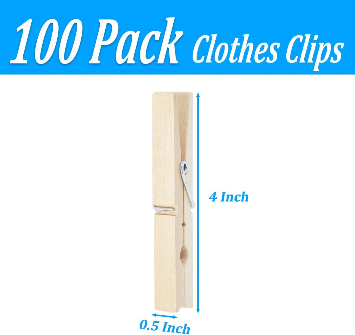 OBTANIM 100 Pack Wooden Clothespins 4 Inch Heavy Duty Clothes Clips for Hanging Clothes Art, Crafts, Photo Outdoor Pictures Displays