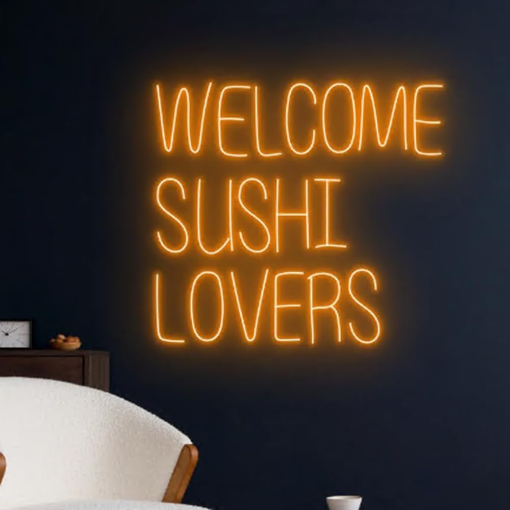 Welcome Sushi Lovers Neon Sign, Japanese Food LED Sign, Sushi Neon Light, Japan Restaurant LED Light Wall Decor, Sushi Food Shop Neon Sign Size:20in