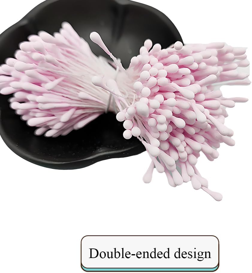 HAHIYO 700Pcs 2mm Light Pink Matte Double Head Flower Stamen Pistil for Flower Making Scrapbook Decoration - Handmade Artificial Flowers Pistil Matt-Like Floral Stamens Flowers Pollen Stamen