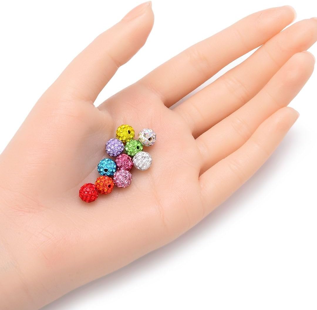 25pcs Adabele Grade A Suncatcher Crystal Rhinestone Pave Loose Beads 8mm Clear White Polymer Clay Disco Ball Spacers Compatible with Shamballa All Craft Jewelry Making DB8-1