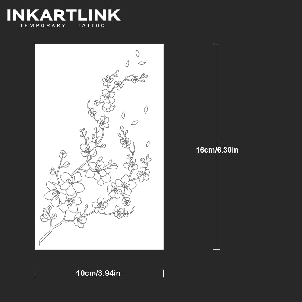 INKARTLINK Tattoo Tech, 2 Sheets Extra Large Semi Permanent Tattoo, Adult Art Design Temporary Tattoos, Lasts 1-2 Weeks, Waterproof, Realistic Look, No Adhesive, No Reflection (Flower)142