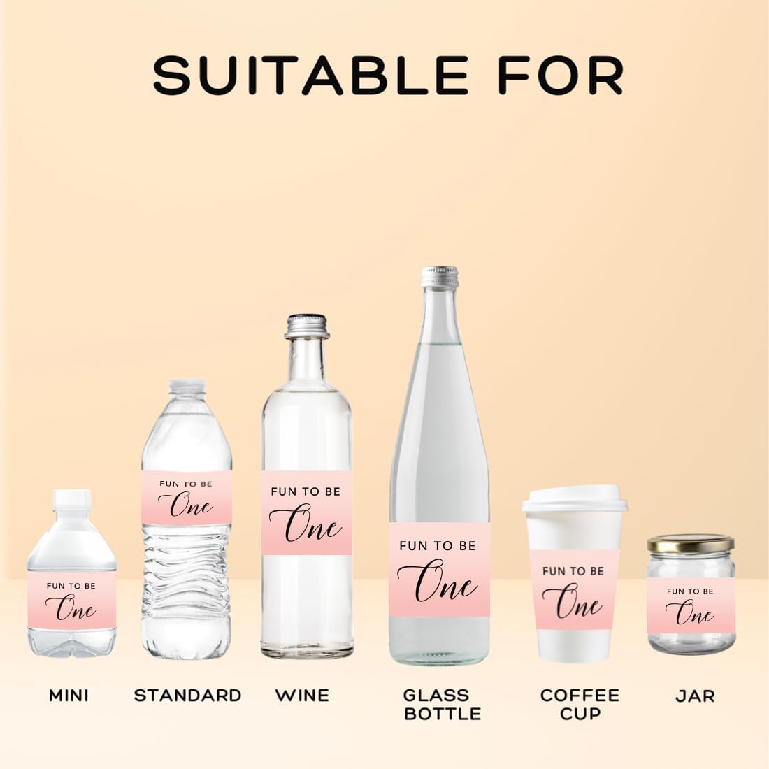 Andaz Press Blush Pink Rose Elegant Party Baby Girl's 1st Birthday Collection, Waterproof Water Bottle Labels, Fun to Be One, 20-Pack, Party Favors Decor Gift Ideas