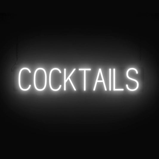 SpellBrite COCKTAILS Sign | Beer-Related Sign with Neon Look, White LED Light Source | 33.1" x 6.3"