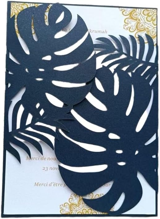 Navy Blue Laser Invitation Card, Palme Invitation Jacket for 5X7 card, Fit for Wedding Engagement Birthday Celebration Party 20 Sets (navy blue)