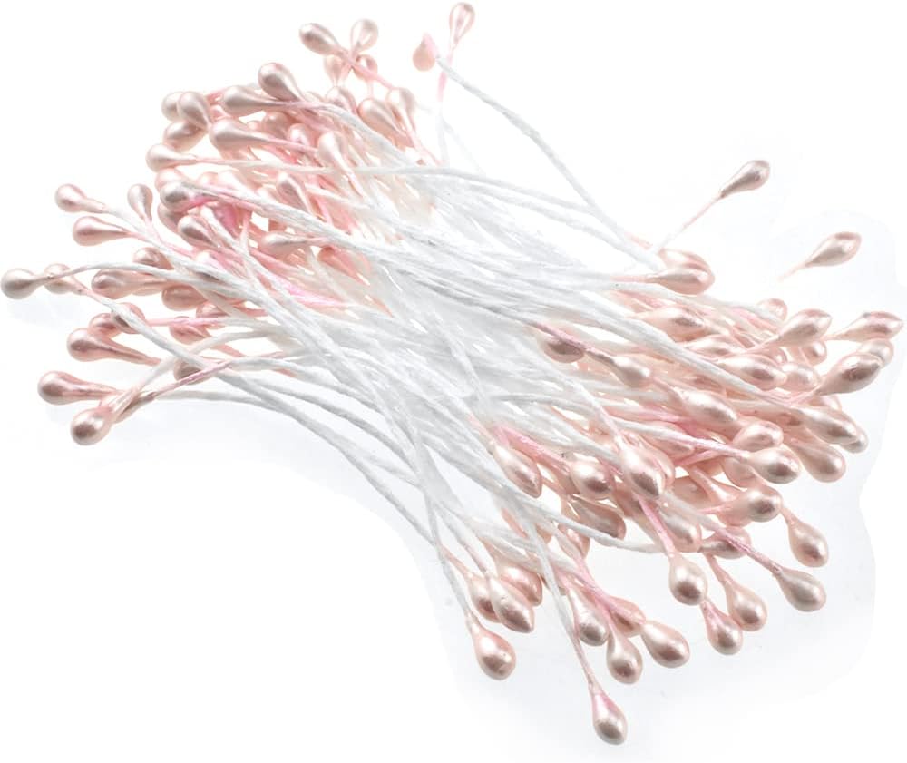 HAHIYO 700Pcs 3mm Light Pink Pearl Double Head Flower Stamen Pistil Hand-Made Artificial Flower Pistil para Flore Pearlized Floral Stamen Flower Pollen Stamen for Flower Making Scrapbook Decoration