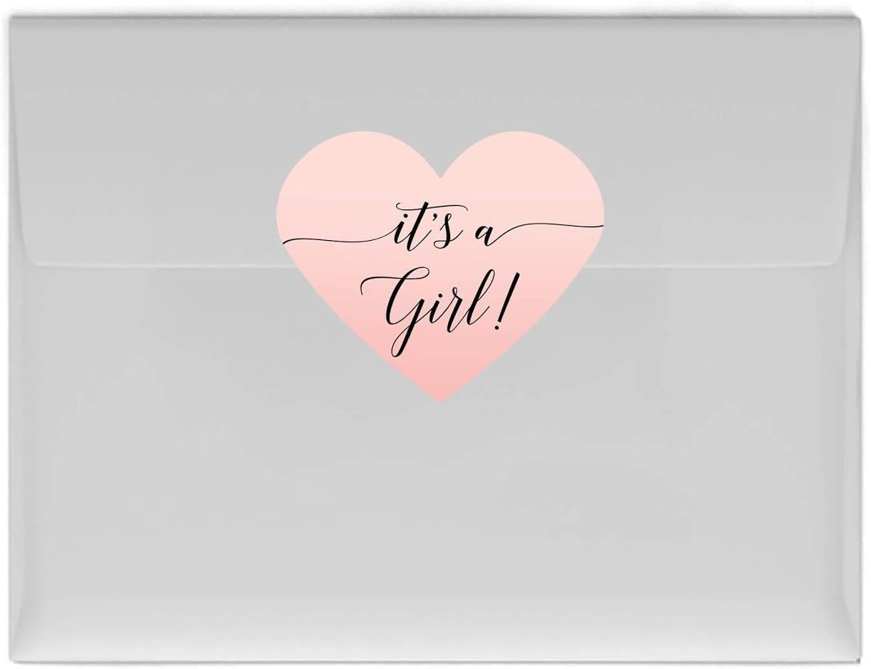 Andaz Press Blush Pink Rose Elegant Party Baby Shower Collection, Heart Label Stickers, It's a Girl!, 30-Pack, Favors Decor Envelope Seals