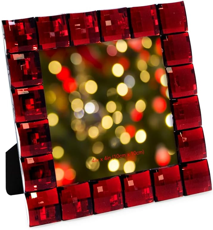 Isaac Jacobs Decorative Sparkling Jewel Picture Frame, Photo Display & Home Décor (4x4, Dark Red)