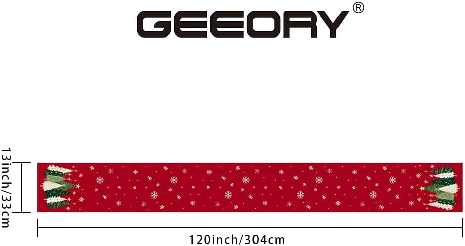 GEEORY Christmas Table Runner 13x120 Inch, Xmas Trees Snowflakes Holiday Decorative Farmhouse Table Decoration for Kitchen Dinning, Indoor Outdoor Dinner Party Decor (Red) GT150-120