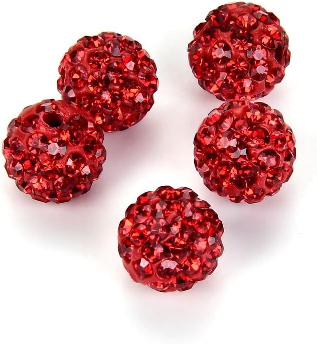 25pcs Adabele Grade A Suncatcher Crystal Rhinestone Pave Loose Beads 12mm Light Siam Red Polymer Clay Disco Ball Spacers Compatible with Shamballa All Craft Jewelry Making DB12-6