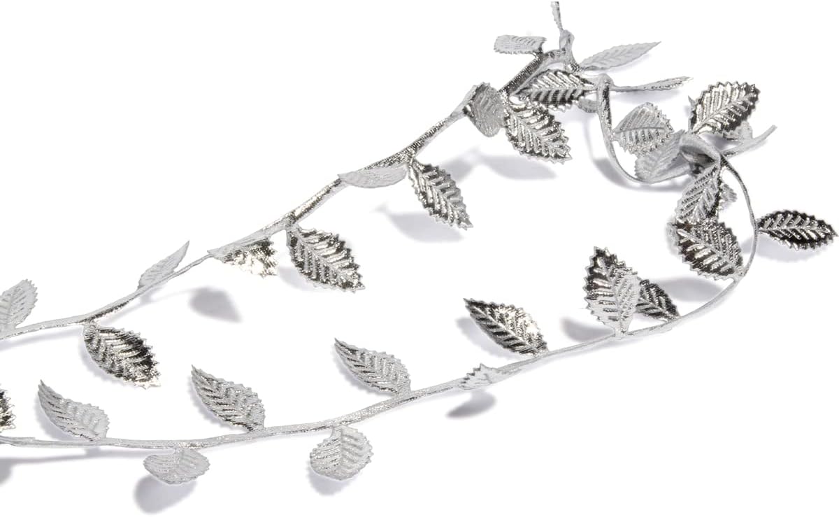 BASOKAN Silver Leaves Leaf Ribbon Trim Rope - 20 Yards - for Garland DIY Crafts and Party Wedding Home Decorations