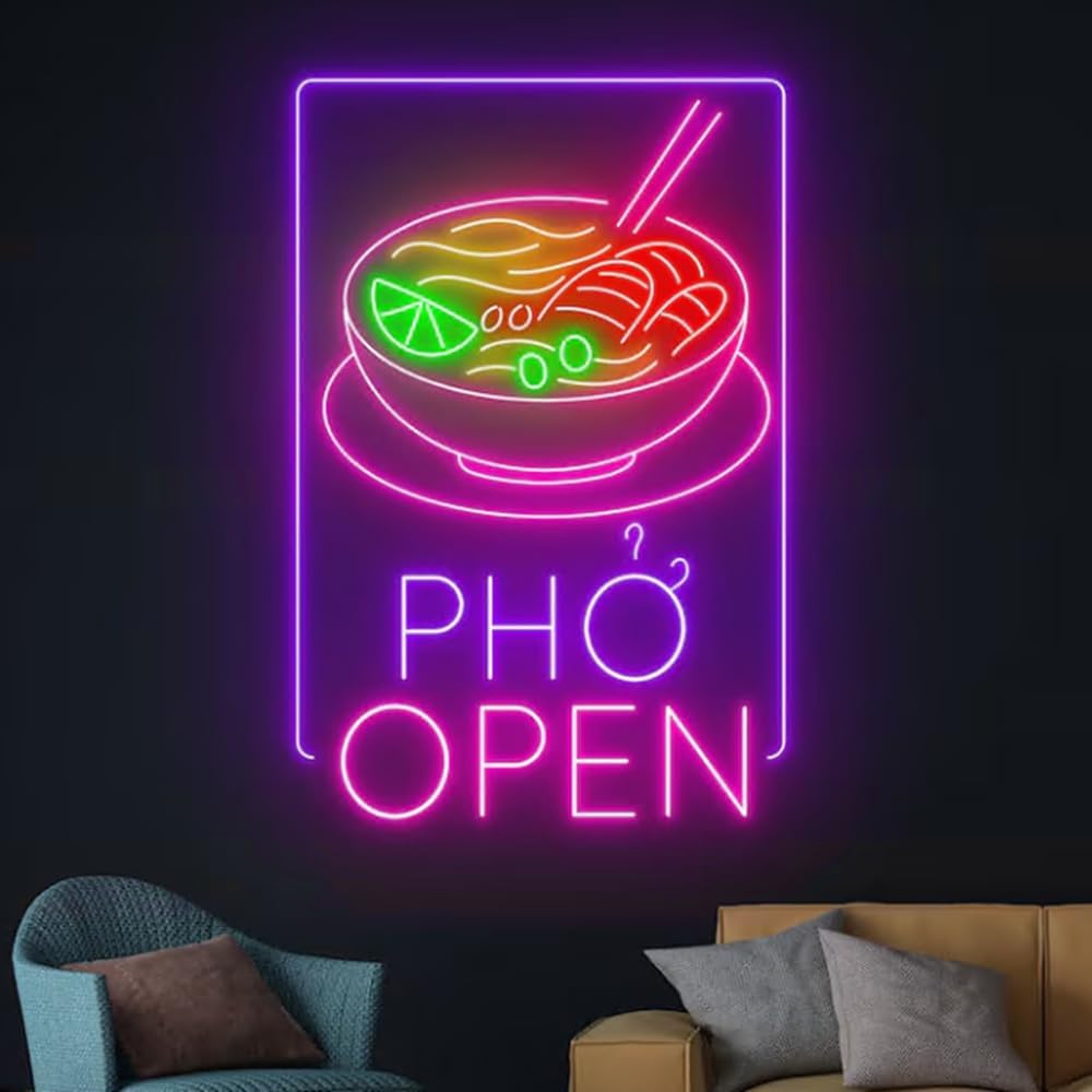 Phở Open Neon Sign, Pho Real Restaurant Led Sign, Pho Neon Light, Pho Led Light, Vietnamese Food Size:20in
