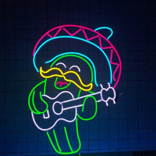 Mexican Cactus Neon Sign, Mexican Mustache Cactus Neon Light, Mexican Festival Led Sign, Mexico Party Wall Decor, Mexican Fiesta Sign Decor Size:18in