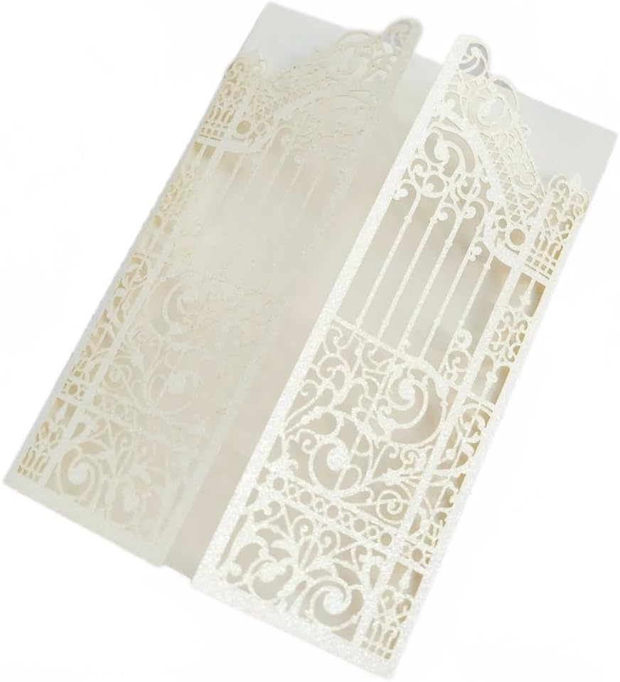 MillaSaw Glitter Ivory Invitation Card For Marriage Birthday House Warming Invitation Kits (IVORY GLTTER, 4.9"x7.1")