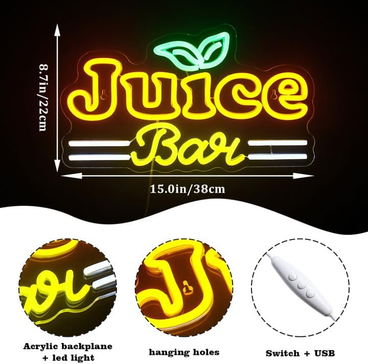 LooKLight Juice Bar Neon Sign,Bar Signs,Neon Sign for Room,Neon Light for Wall,Led Neon Signs,USB Connectivity Led Neon Signs for Bar Signs,Juice Shop,Party Home Decoration,Bedroom Decor