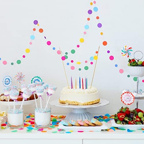 Outus 40 Pieces Colorful Dots Paper Garland Round Glitter Garland Hanging Confetti Streamers Backdrop for Candy Birthday Classroom Halloween Trunk or Treat Car Decoration (Rainbow)
