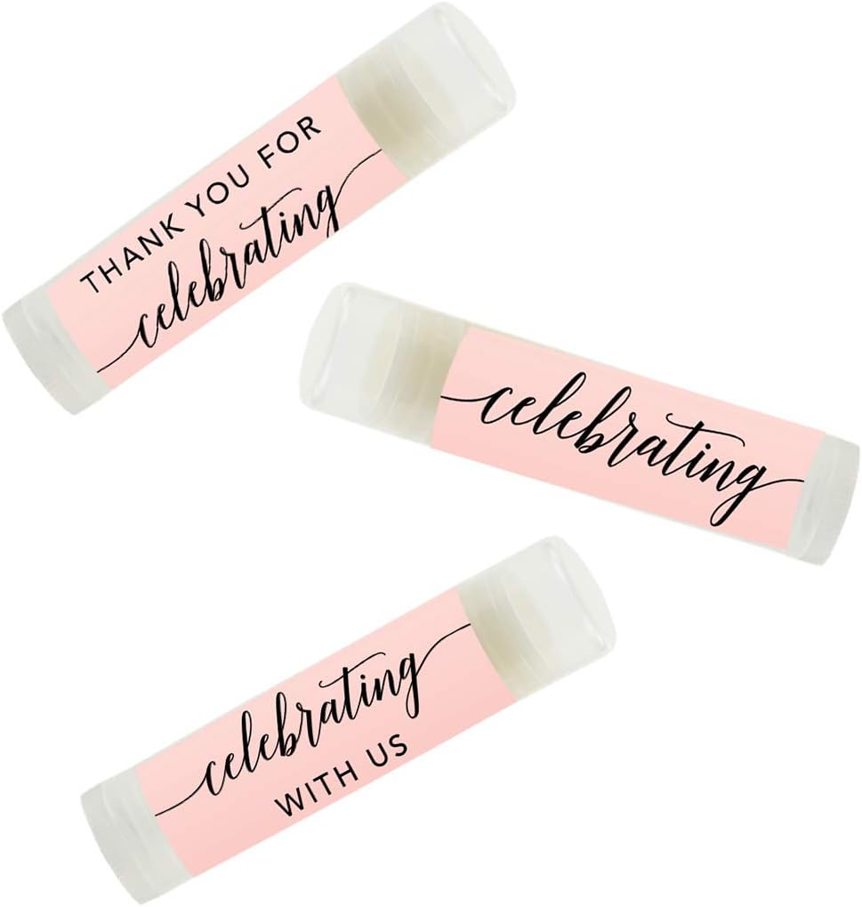 Andaz Press Blush Pink Rose Elegant Party, Lip Balm Chapstick Favors, Thank You For Celebrating With Us, 12-Pack, Party Favors Decor Thank You Lip Balm Party Favor Lip Balm Bachelorette Party Favors