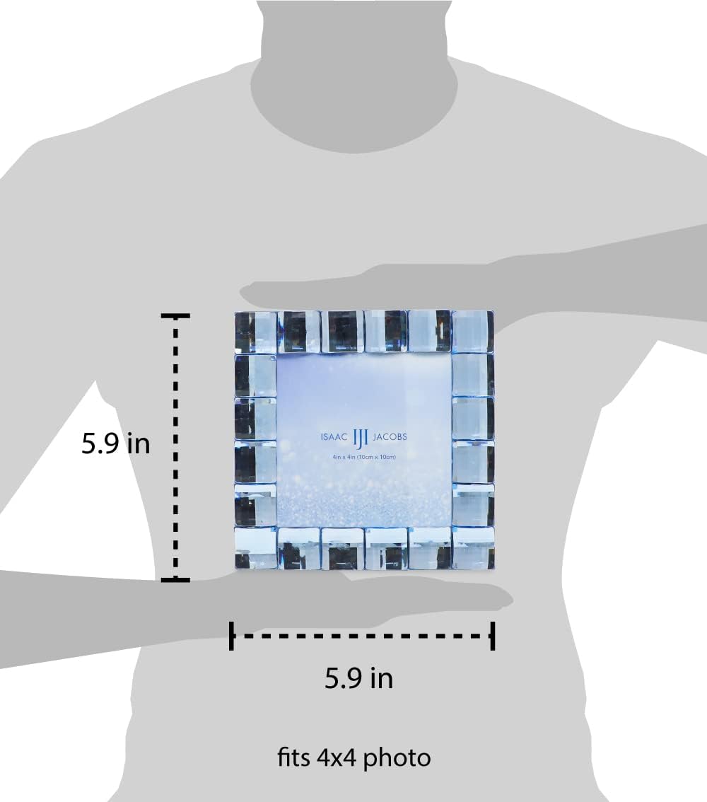 Isaac Jacobs Decorative Sparkling Light Blue Jewel Picture Frame, Photo Display & Home Décor (4x4, Light Blue)
