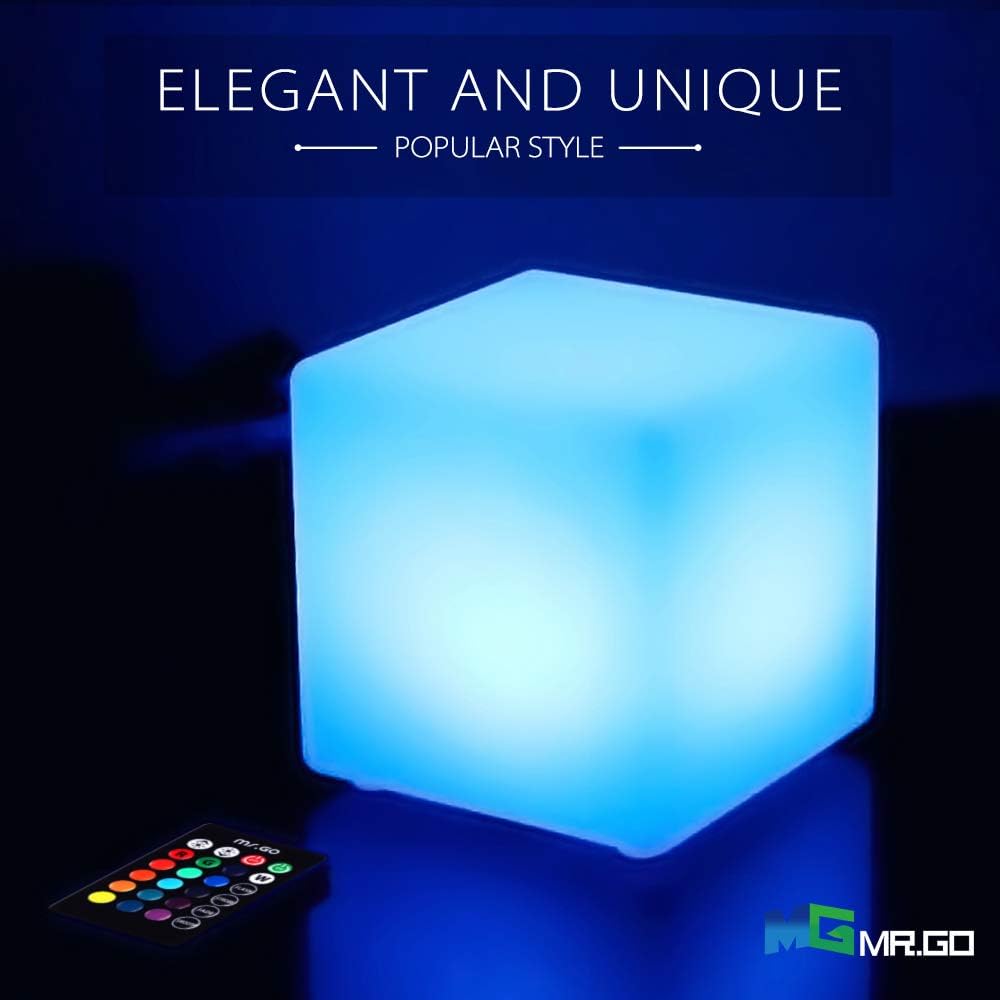 Mr.Go 10-inch Rechargeable LED Cube Light w/Remote, 16 RGB Colors & Dimmable LED Cube Lamp Night Light Mood Lamp, Ambient Decorative Lighting, Cordless & Waterproof for Indoor Outdoor Use