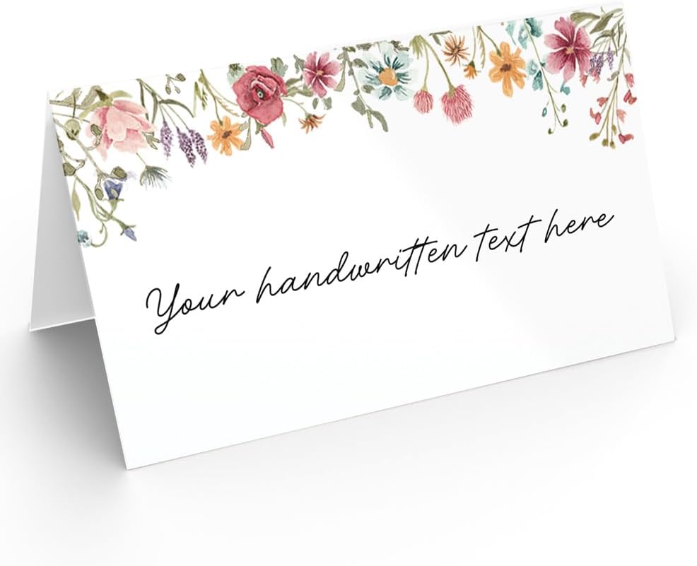 Printed Party Place Cards for Table Setting – Set of 25 Blank Name Cards – Wildflower Design for Weddings, Bridal Showers, Baby Showers, and Dinner Parties