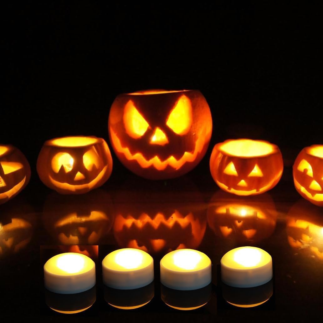 Halloween LED Pumpkin Lights with Remote and Timer, Battery Operated Jack-O-Lantern, Bright Flickering Flameless Candles for Pumpkin Decor, Halloween Party Decorations, White, 6 Pack