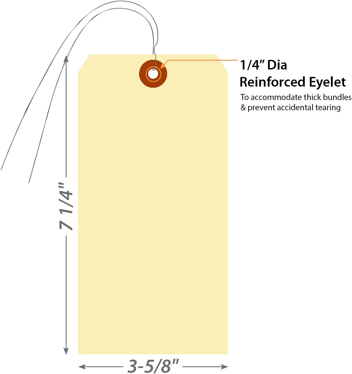 SmartSign Blank Manila Shipping Tags with Wire, Size-10, Pack of 100, 15pt Thick Prewired Cardstock Tag, 7.25 x 3.625 inch Paper Hang Tags with Reinforced Fiber Patch