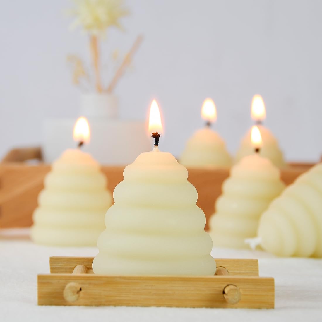 Pack of 12 Beeswax Votive Candles - Beehive Shape Novelty Candle, Perfect Thank You Gift for Mom & Wife or Guest Gifts for Baby Shower bee Theme - Cream White