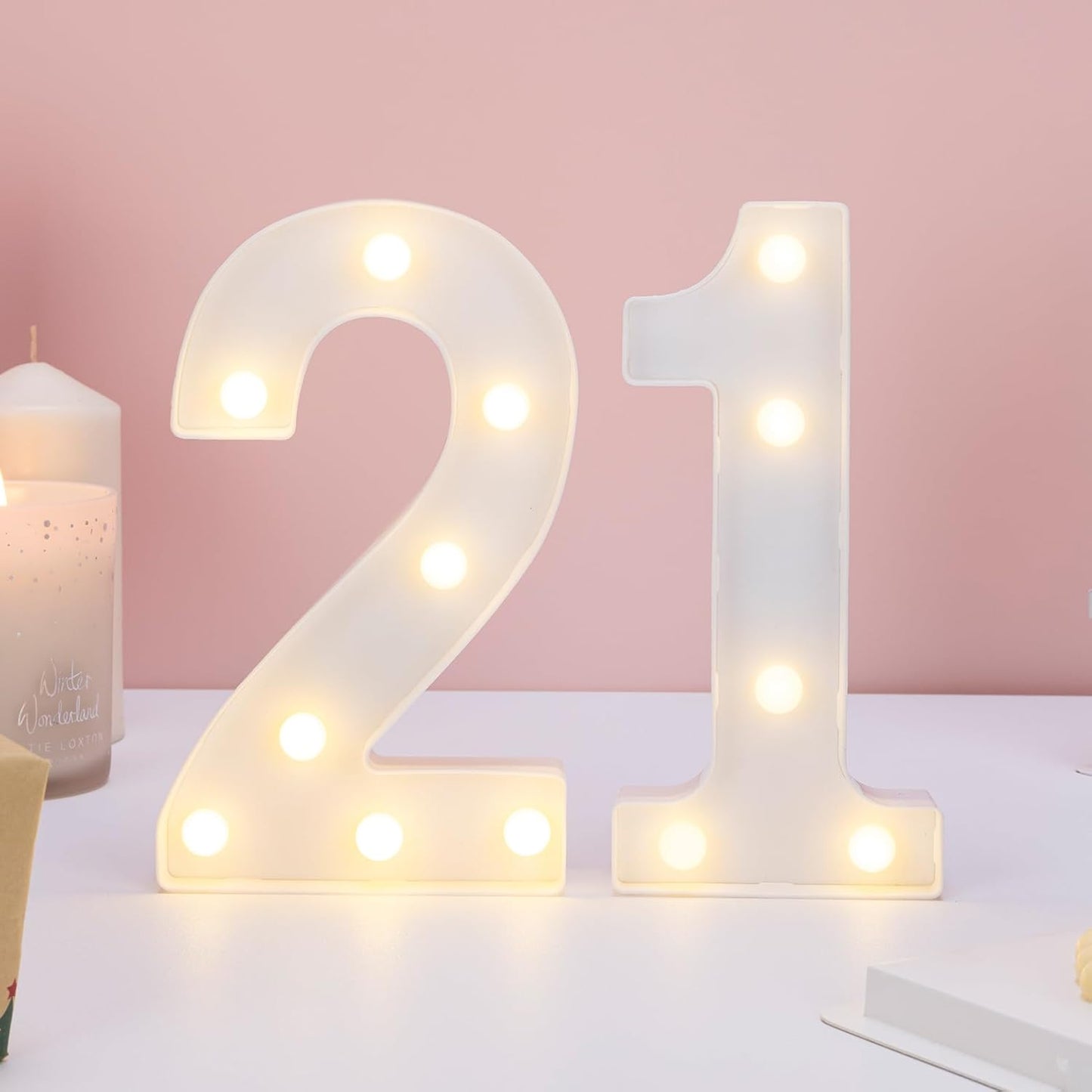 Decorative Led Light Up Numbers, 21th Birthday Decorations, Warm White Led Numbers Lights, Lighted Marquee Number Sign for Sweet 21th Party Decor