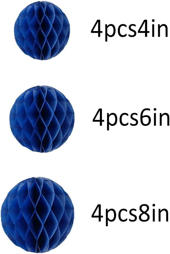 15pcs Honeycomb Balls Decorations 4'' 6'' 8'' Party Honeycomb Ball Flower Tissue Pom Poms Flower Ball Hanging Flower Balls for Baby Shower Birthday Wedding Nursery Decor(4'' 6'' 8'' Royal-Blue)
