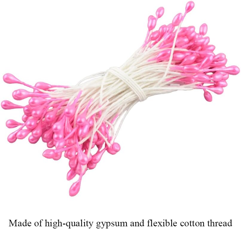 HAHIYO 700Pcs 3mm Dark Pink Pearl Double Head Flower Stamen Pistil - Handmade Artificial Pearlized Floral Pollen for Flower Making, Scrapbook Decoration
