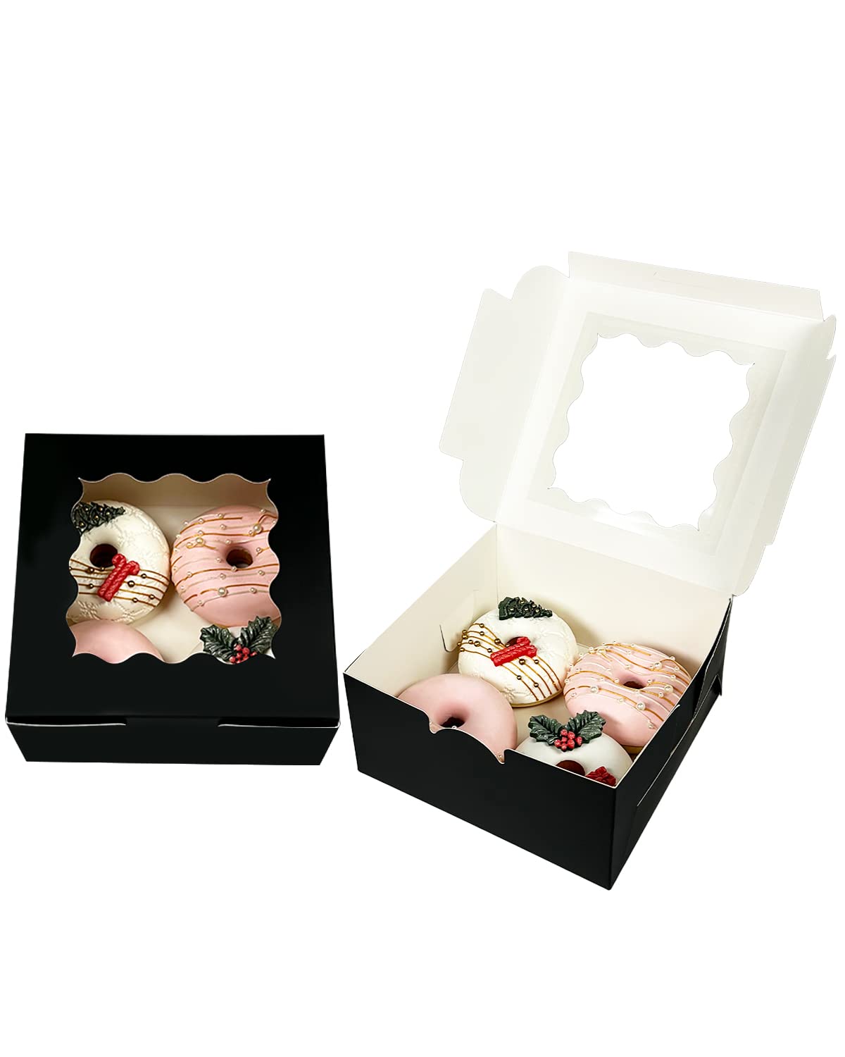 Bakepacker 100pcs Black Cookie Boxes 6x6x3 inches Easy Assemble Macaroon Pastry Boxes Bakery Boxes with Window for Bakery