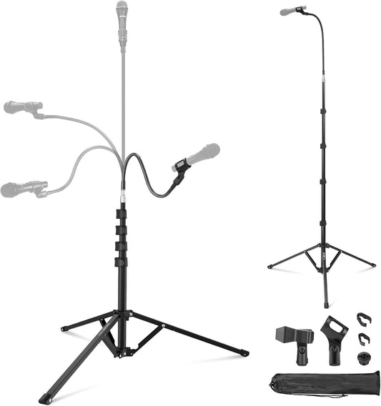 NEEWER Microphone Stand with Flexible Arm, Boom Arm Mic Floor Tripod Mount Holder with Mic Clips, 3/8" to 5/8" Adapter, Cable Clips for Singing Vlogging Live Streaming Video Recording, MS010