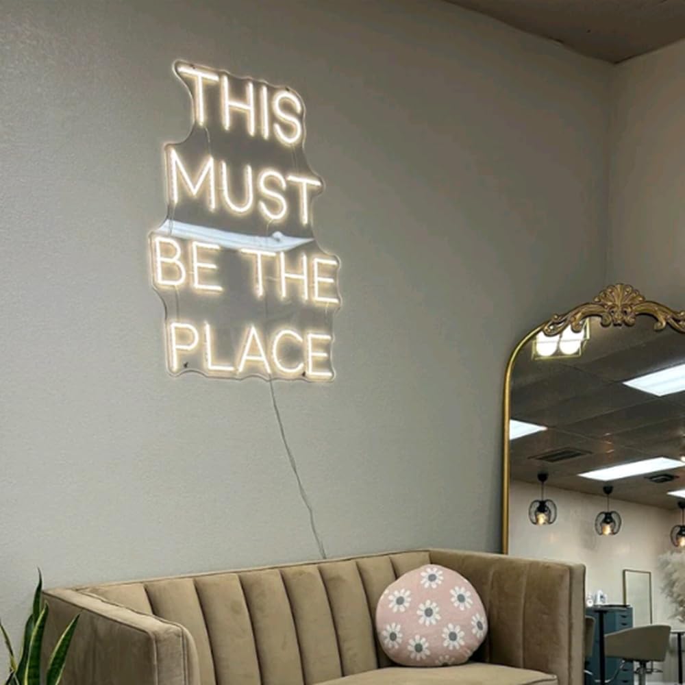 This Must Be The Place Neon Sign, Custom Wedding Party LED Neon Light Bedroom Home Wall Art Decor Shop Bar Decoration Personalized Gift Size:20.5x16inches