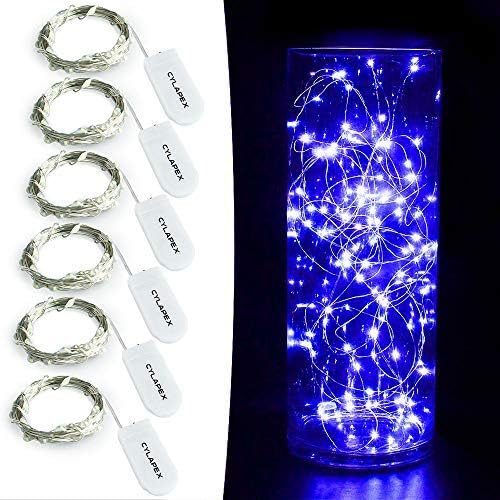 CYLAPEX 6 Pack Blue Fairy Lights Battery Operated Fairy String Lights Firefly Lights LED Starry String Lights 3.3ft 20 LEDs Silvery Copper Wire for Christmas DIY Decoration Costume Wedding Party