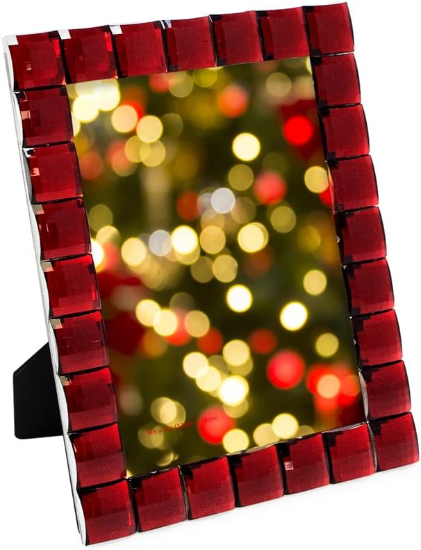 Isaac Jacobs Decorative Sparkling Jewel Picture Frame, Photo Display & Home Décor (5x7, Dark Red)