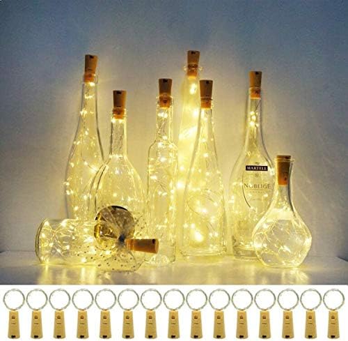 20 LED Wine Bottle Lights with Cork, 15 Pack Battery Operated Cork Shape Fairy Light Waterproof Mini Copper Silver Wire String Lights for Party, Wedding, Christmas, Bedroom Decor (Warm White)