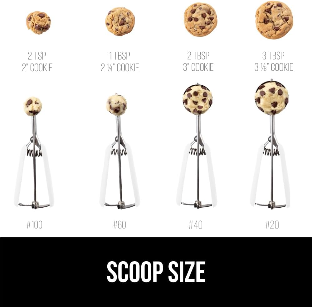 GORILLA GRIP Stainless Steel Multipurpose BPA-Free Spring Scoop, 2 TSP, Melon Ballers, Cookie Dough Scoops, Perfect Portion Sizes, Easy Squeeze and Clean Release, Scooper Size 100, White
