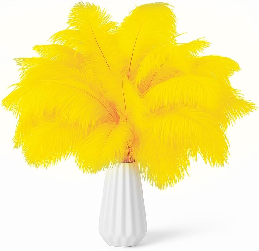 NEWONG 30pcs Yellow Ostrich Feathers Natural Bulk 9-12in（23-30cm） Vase Craft Wedding Home Party Centerpieces Christmas Day Decoration
