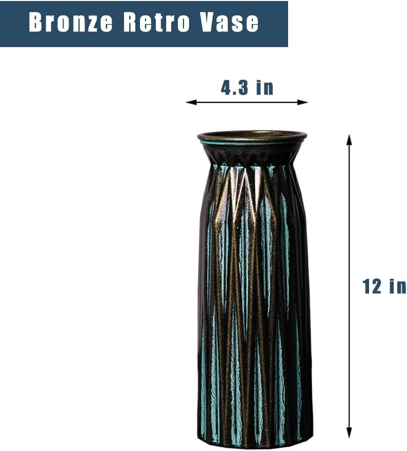 Bronze Antique Vase, 12 Inches Vintage Glass Vase Rustic European Unique Chic Style for Tabletop, Kitchen, Office, Living Room Decoration