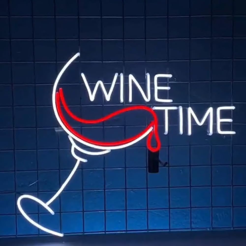 Wine Time Neon Sign Wall Art, Custom Wine Glass Led Sign, Wine Bar Room Neon Light, Wine Time Signage Decor, Open Sign For Wine Store Light Size:20inch