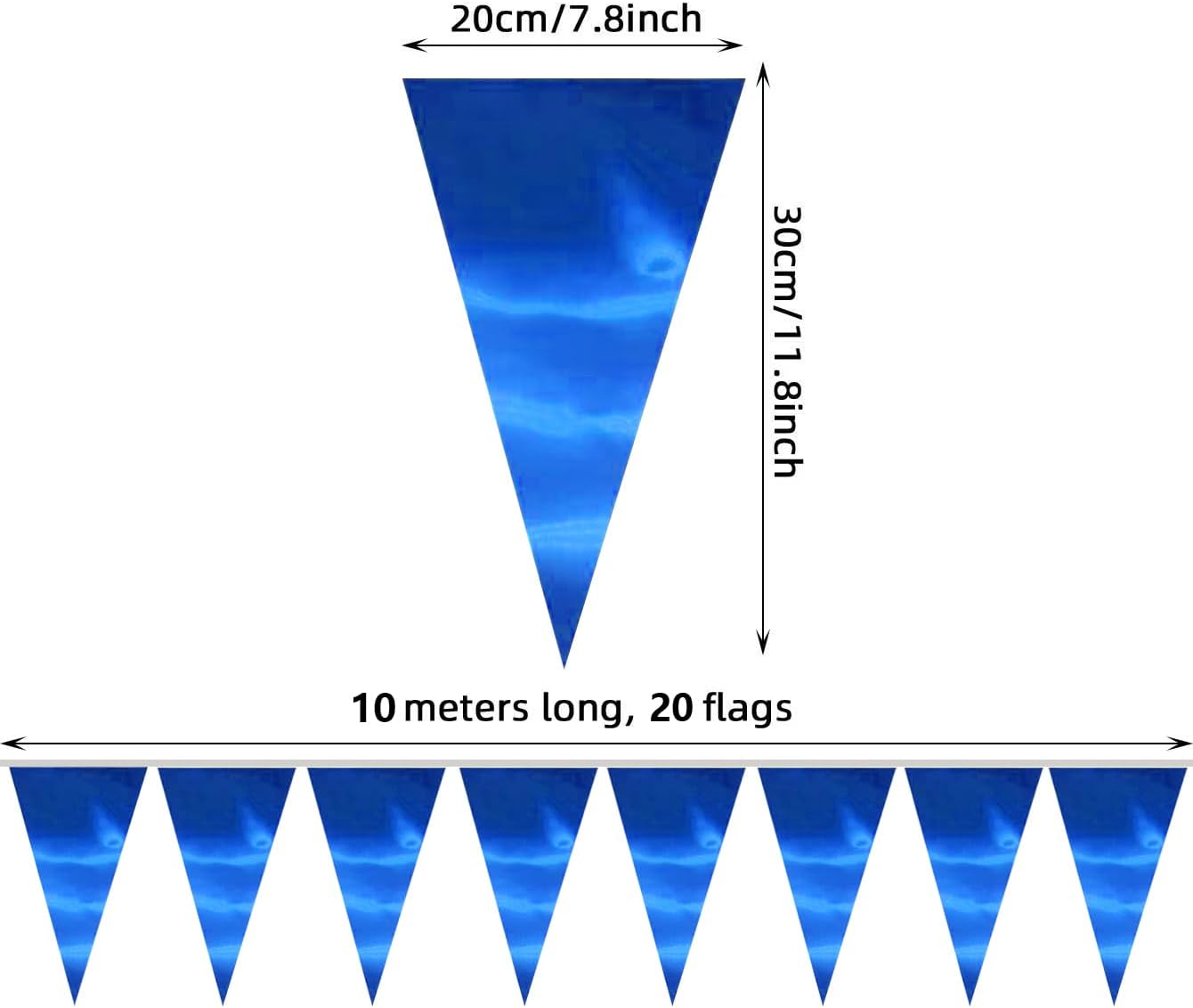 40M/130FT Blue Triangle Pennant Banner Flag Metallic Fabric Bunting Garland for Christmas Graduation Wedding Engagement Anniversary Bachelorette Birthday Bridal Shower Valentines Hen Party Supplies