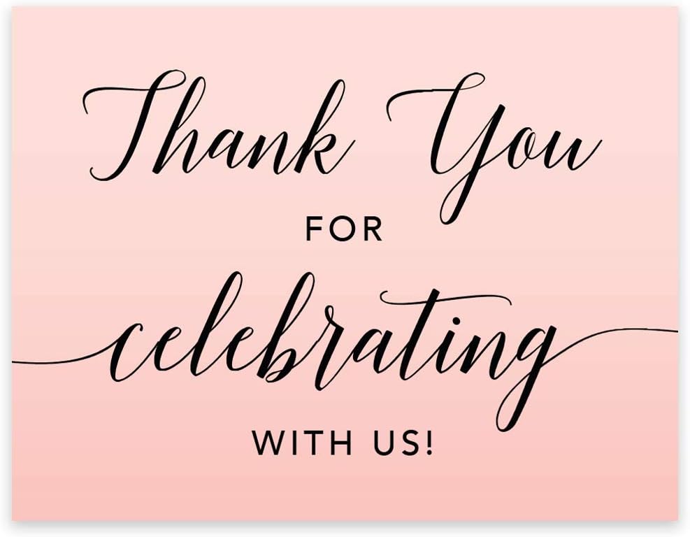 Andaz Press Blush Pink Rose Elegant Party Collection, 8.5x11-inch Unframed Party Sign, Thank You for Celebrating With Us, 1-Pack, Party Favor Table Signage Decor