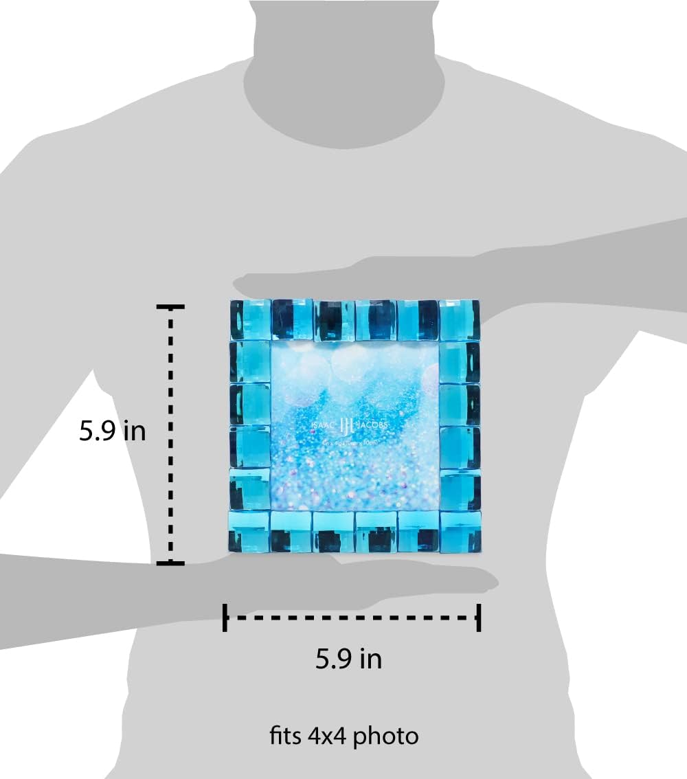 Isaac Jacobs Decorative Sparkling Turquoise Jewel Picture Frame, Photo Display & Home Décor (4x4, Turquoise)