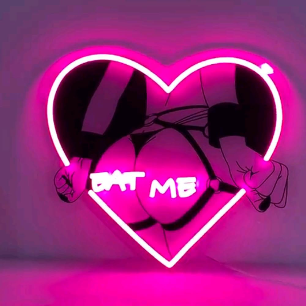 Anime Girl Eat Me Neon Sign, Girl Bedroom Wall Neon Light, Led Neon Signs for Gaming Room, Body UV Printed Signs USB Size:H11 x W14 inches